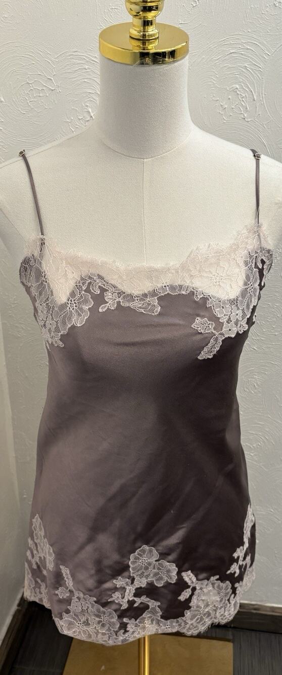 Victoria's Secret Chemise Satin Slip Dress With Lace Details Size Small Silver